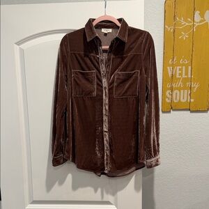 Umgee Chocolate Velvet Button Down Shirt